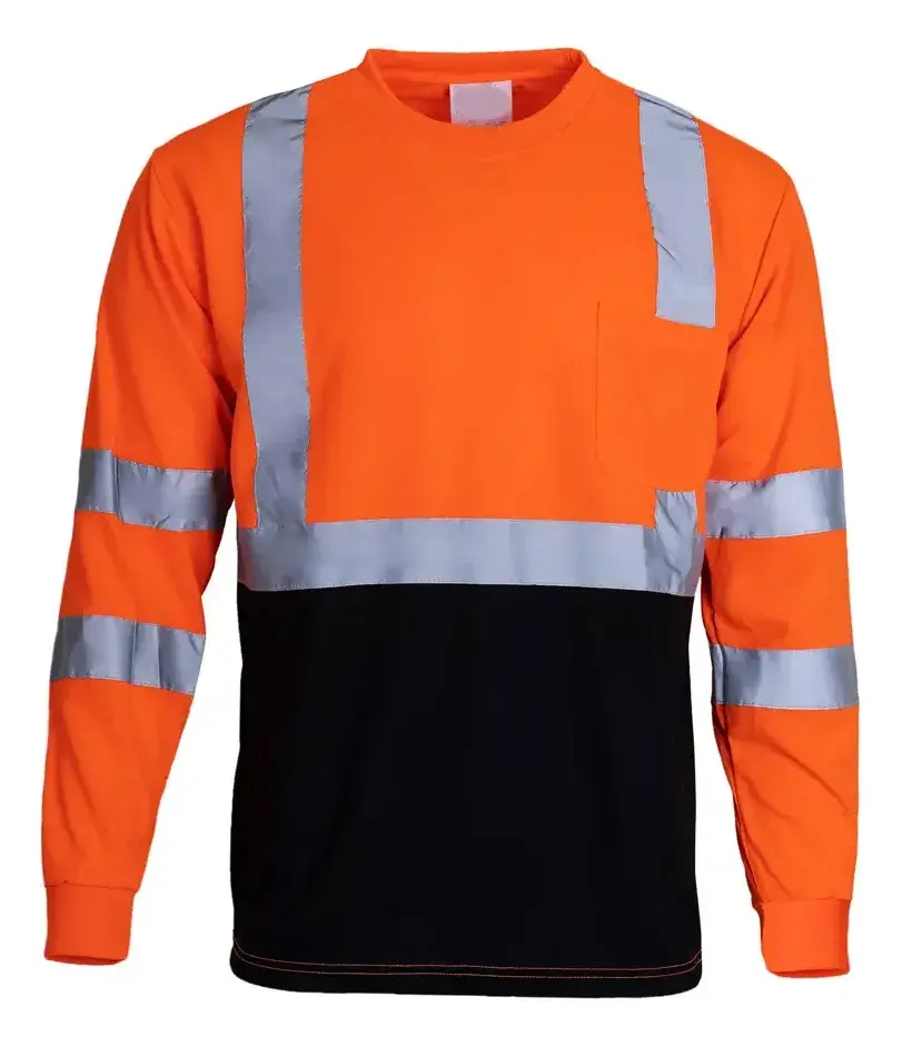 [BL-502-NAR-NEG-XL] Playera Alta Visibilidad Cómoda Manga Larga Reflejante Sport - NARANJA Negro XL