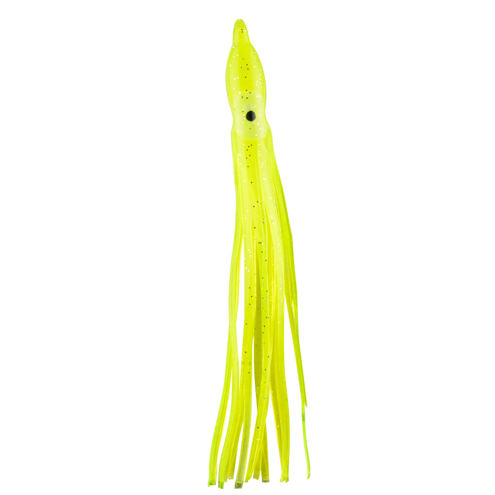 SEÑUELO PARA PESCA "OCTOPUS" AMARILLO CON DIAMANTINA 140MM 027 (5PIEZAS)