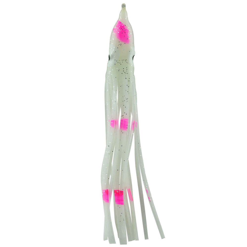 SEÑUELO PARA PESCA "OCTOPUS" BLANCO/ROSA CON DIAMANTINA 140MM 035(5PIEZAS)
