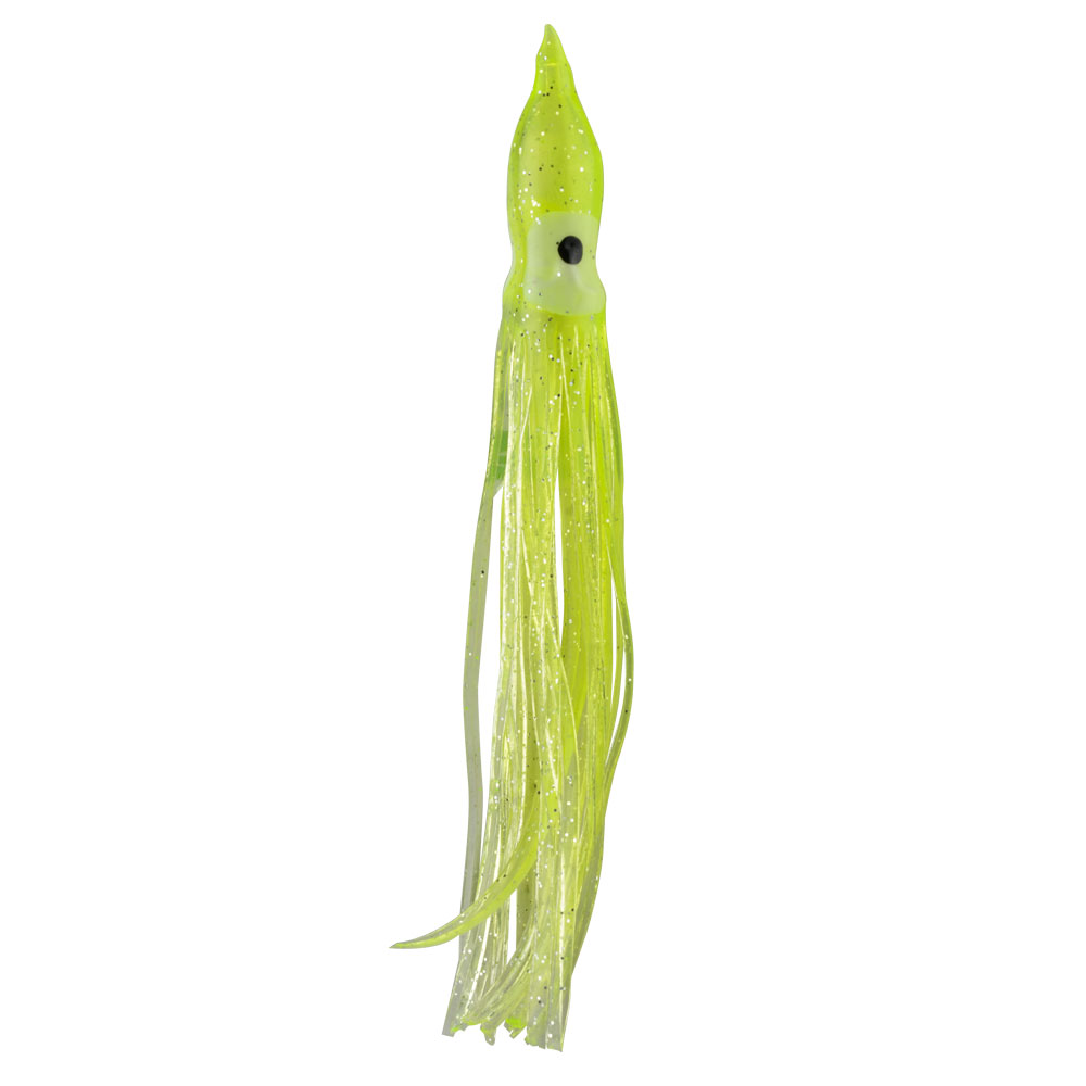 SEÑUELO PARA PESCA "OCTOPUS" AMARILLO CON DIAMANTINA 140MM 150 (5PIEZAS)