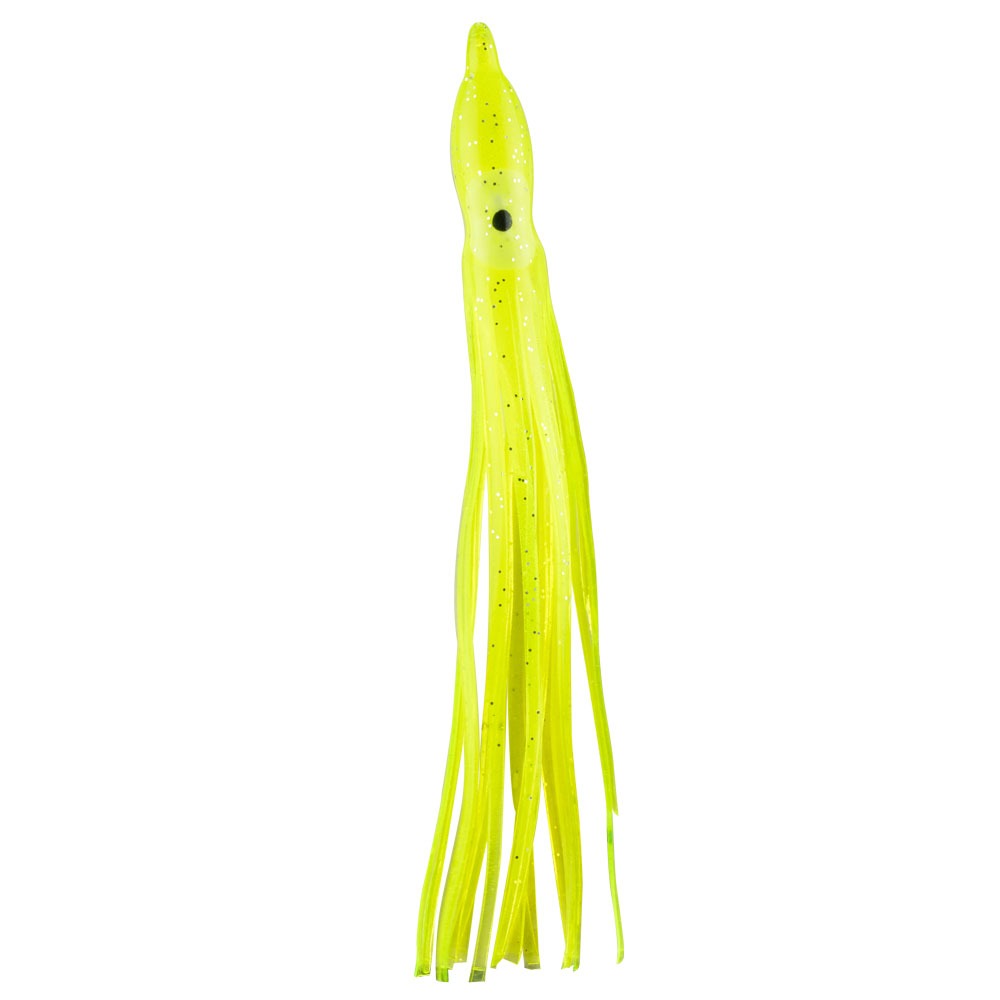 SEÑUELO PARA PESCA "OCTOPUS" AMARILLO CON DIAMANTINA 160MM 027 (5PIEZAS)