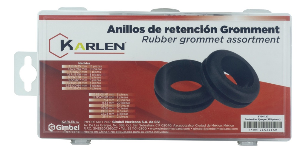 ANILLO DE RETENCION GROMMENT SURTIDO (125 PZS)