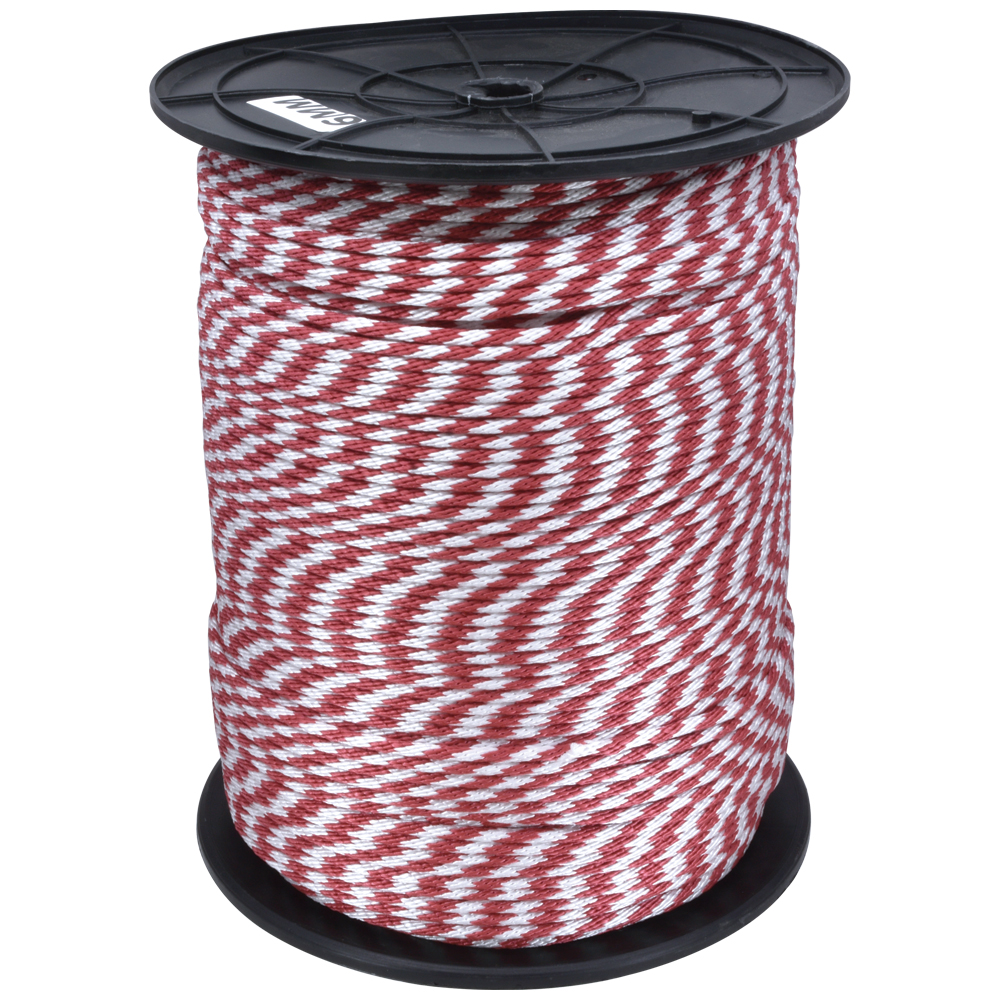 [GM-15CUERDA296SM] CUERDA TRENZADA POLIPROPILENO 1/4" ROJO/BLANCO 10KG