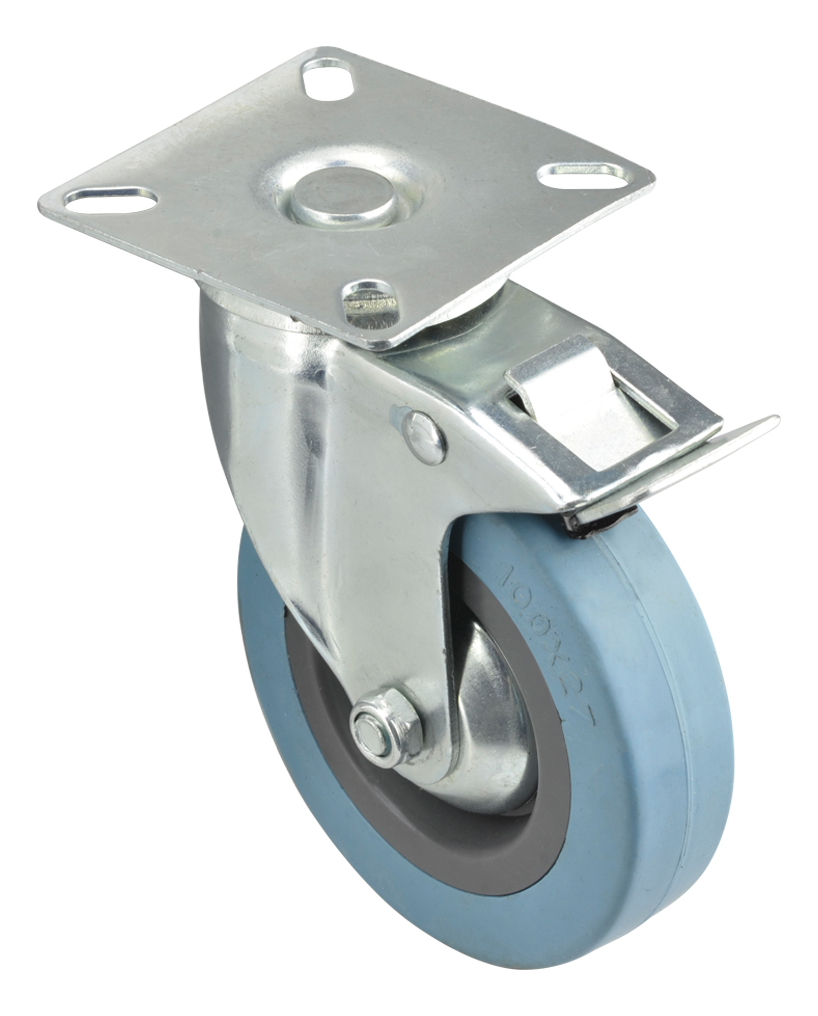 RUEDA DE HULE GRIS 100MM PLACA/GIRATORIA/FRENO DK016PB04