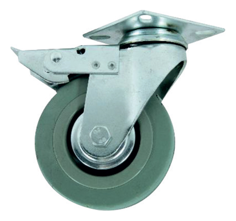 RUEDA DE HULE GRIS 125MM PLACA/GIRATORIA/FRENO DK016PB05