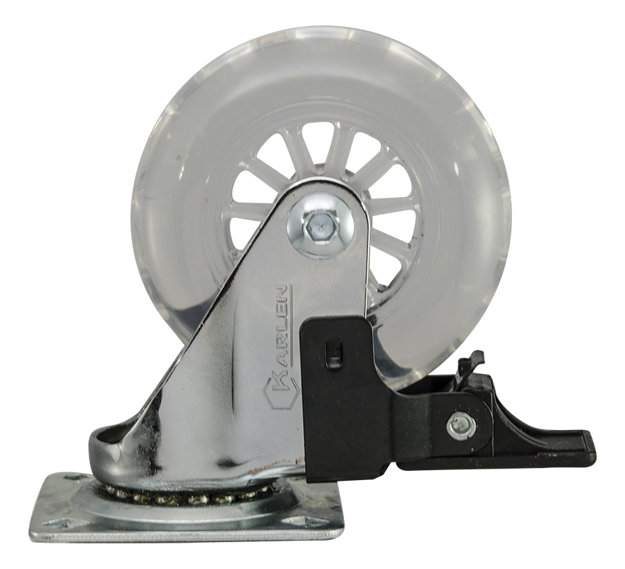 RODAJA TRANSPARENTE CON PLACA GIRATORIA Y FRENO 3"