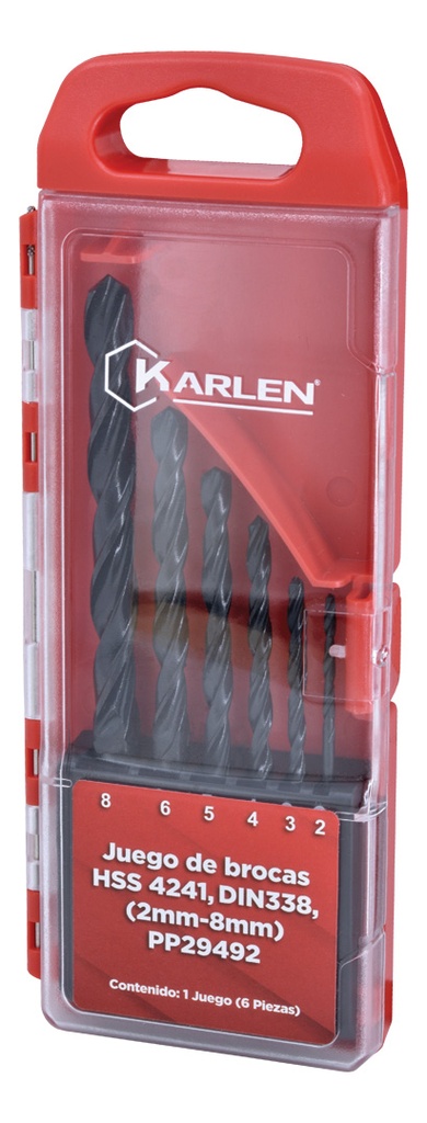 JUEGO DE BROCAS HSS 4241, DIN338, 6 PIEZAS (2mm-8mm) PP29492