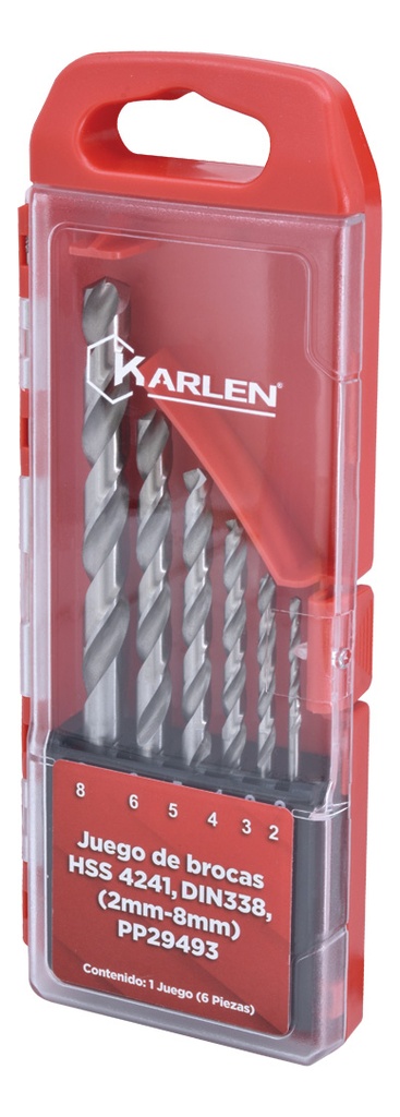 JUEGO DE BROCAS HSS 4241, DIN338, 6 PIEZAS (2mm-8mm) PP29493