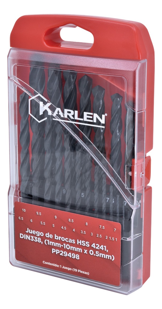 JUEGO DE BROCAS HSS 4241, DIN338, 19 PIEZAS (1mm-10mmX0.5mm)