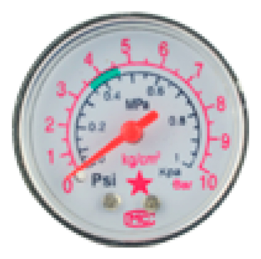 Manómetro de Plástico de 1.5" 0-145 PSI