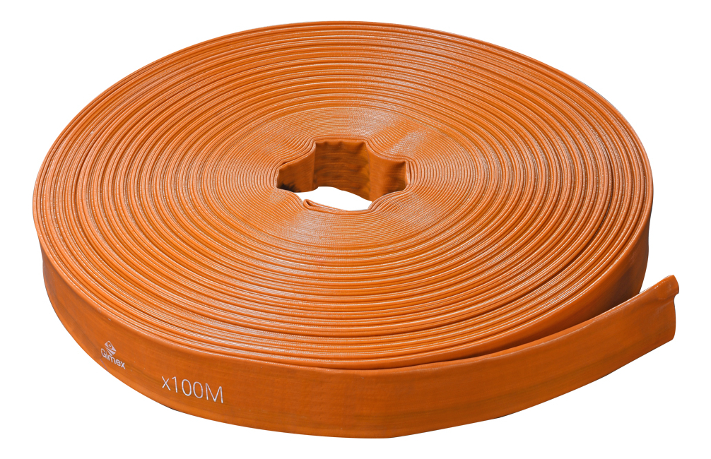 MANGUERA PLANA NARANJA 4" 90PSI 100M