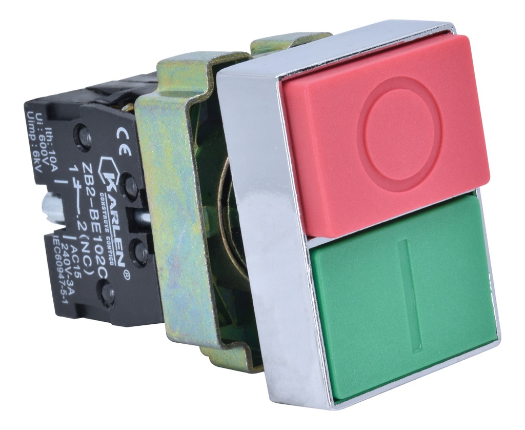 Botón Pulsador Doble Paro/Arranque Verde/Rojo con Símbolos SB2-BL8425 NO+NC 220Vca