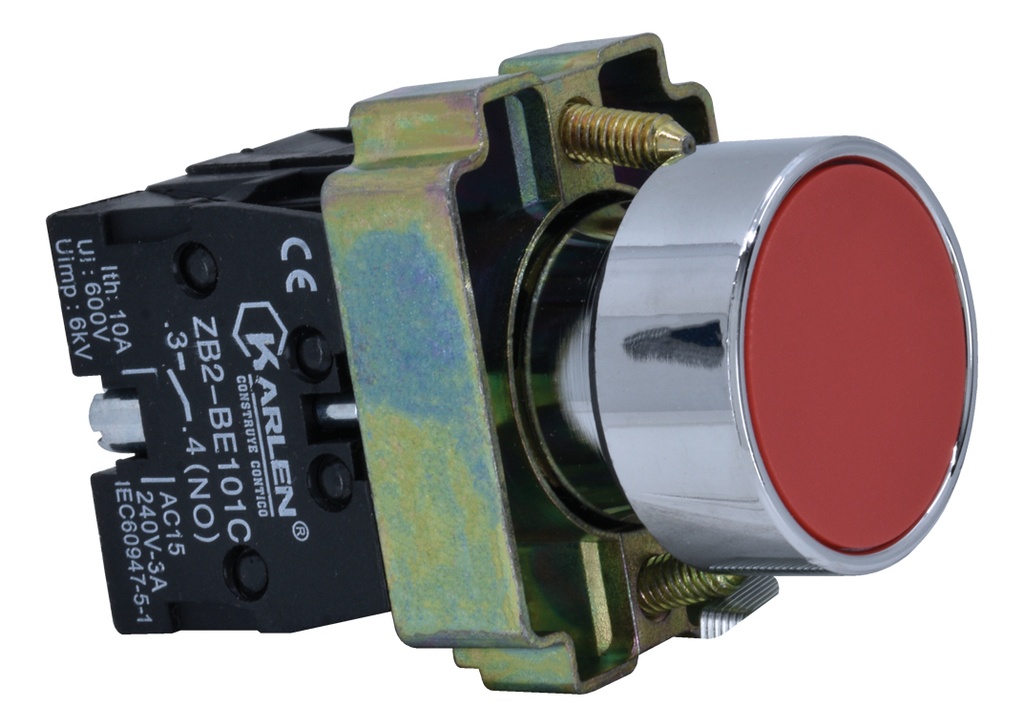 BOTÓN PULSADOR ROJO SIN SIMBOLO SB2-BA45 NO+NC, 220Vca