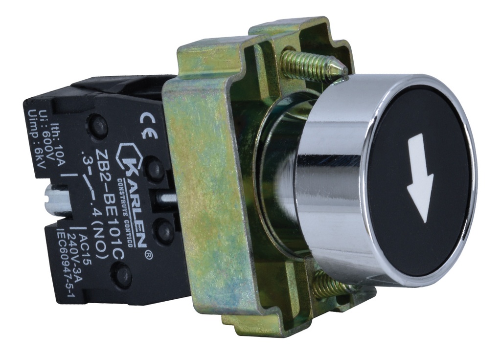 BOTÓN PULSADOR CON SÍMBOLO DE "FLECHAS" NEGRO  BA3351 NO   220Vca