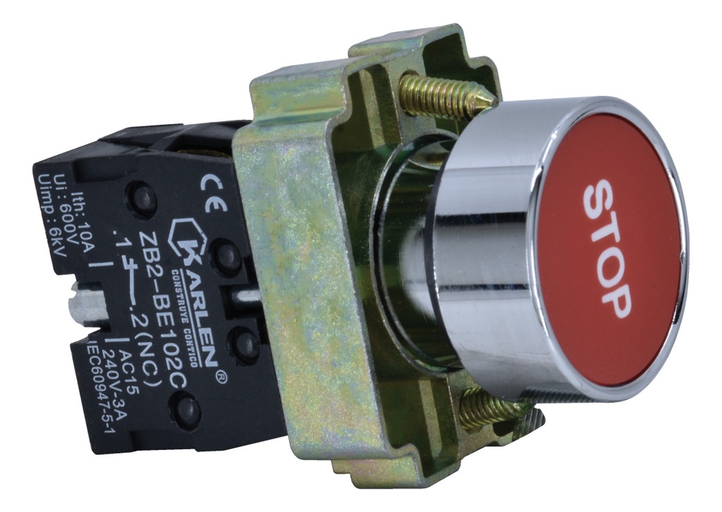 BOTÓN PULSADOR CON SÍMBOLO DE "STOP"  ROJO  BA4342 NC   220Vca