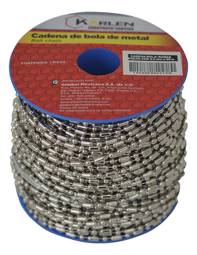 CADENA BOLA-BARRA NIQUELADA 3.2MMX50MT