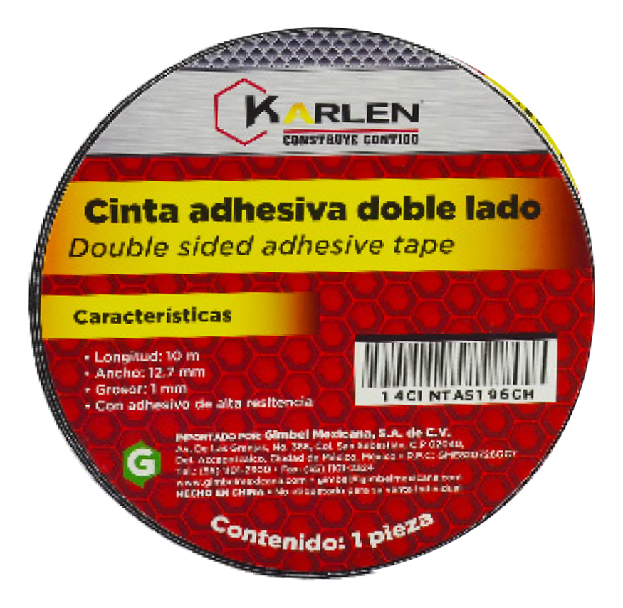 Cinta Adhesiva Doble Lado 10mx1mmx1/2"