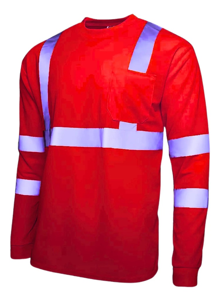 [BL-502ROJM] Playera Alta Visibilidad Cómoda Manga Larga Reflejante Sport Rojo M