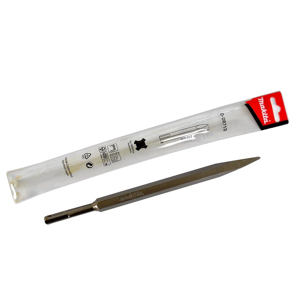 [CM-2844] Cincel de Punta Makita SDS PLUS Original D-08713 - Longitud 250mm (10") para Rotomartillo - Puntero de Acero Templado para Concreto y Ladrillo