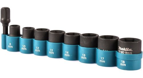 Juego de Dados de Impacto Makita B-54651 - 9 Piezas con Adaptador 1/4" Hex a 3/8" - Acero Cr-Mo de Alta Resistencia para Atornillador de Impacto