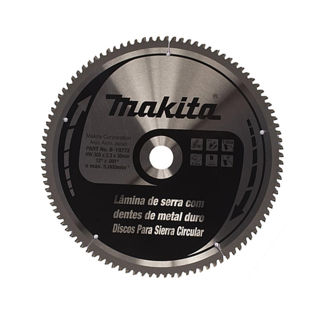 [CM-764] Sierra para Aluminio Makita 12" Original B-19772 - Disco de 100 Dientes (100T) Specialized - 305mm para Corte Extra Fino en Metales No Ferrosos y Perfiles