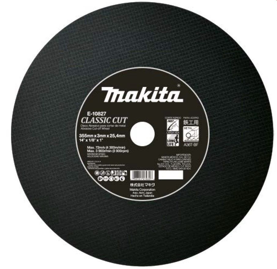 Disco de Corte Makita 14" (355mm) Profesional E-10827 - Disco Abrasivo de Alto Rendimiento para Metal y Acero - Corte Extra Rápido y Limpio