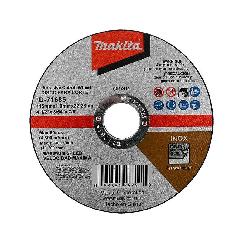 [CM-956] Disco de Corte Makita 4-1/2" Inoxidable Original D-71685 - Espesor 1.2mm para Acero Inox y Metal - Corte Frío sin Contaminación - Disco Abrasivo Profesional