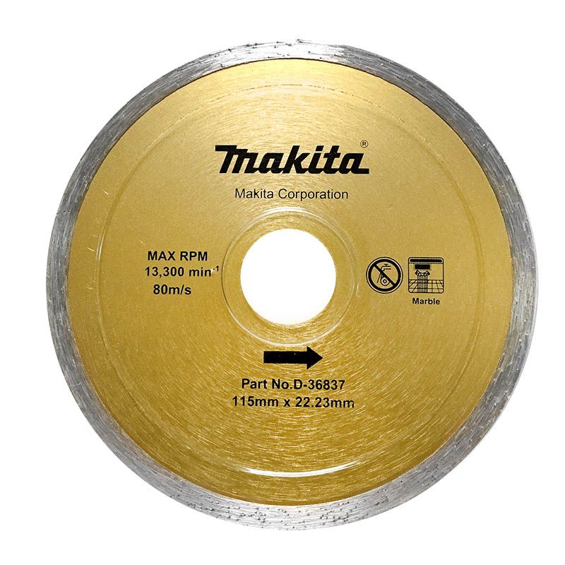 Disco de Diamante 4-1/2" Makita Original D-36837 - Banda Continua (Liso) para Corte Fino de Azulejo, Cerámica y Loseta - Para Esmeriladora Angular
