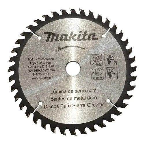 Disco de Sierra para Madera Makita 6-1/2" Original D-51328 - 24 Dientes de Carburo - Corte Rápido y Fino para Sierra Circular Inalámbrica LXT 18V