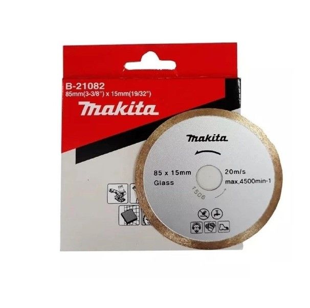 Disco de Diamante para Vidrio Makita 3-3/8" Original A-21082 - Banda Continua para Corte Húmedo Fino - Especial para Vidrio, Mosaico y Azulejo - Para Cortadora CC301D / CC300D