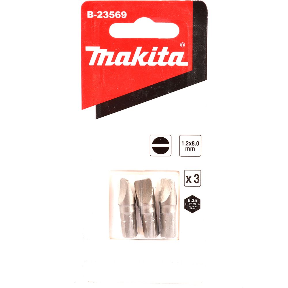 [CM-455] Puntas Planas Makita 1" (25mm) Original B-23569 - Blíster con 3 Piezas - Medida SL6.5 - Acero S2 de Alta Resistencia para Atornillador