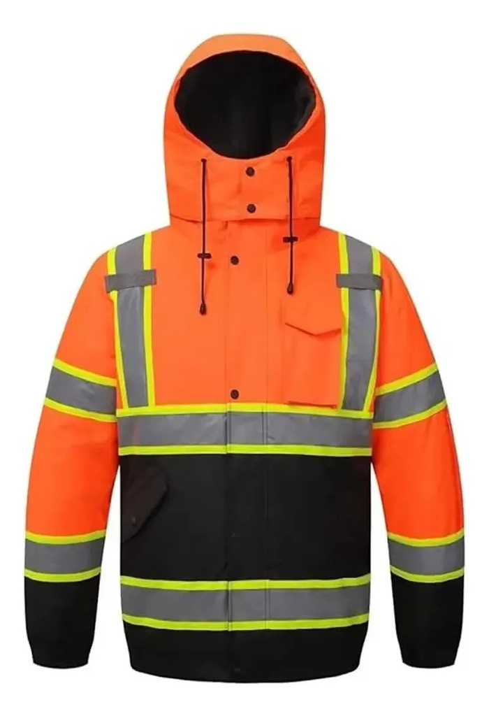 [BL-SC1050-NARANJA-L] Chamarra de Trabajo Reflejante Térmica con Gorro WEISCO Naranja Talla G